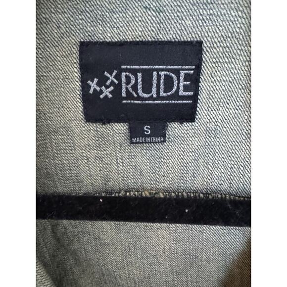 VTG RUDE patchworks Hand Painted owl Denim Jacket Sz M/ Streetwear Y2K Retro 90s - Picture 10 of 10